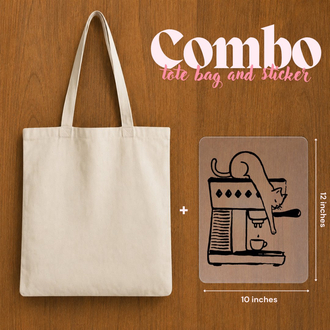 Black Cat On A Coffee Machine Custom Tote Bag Combo