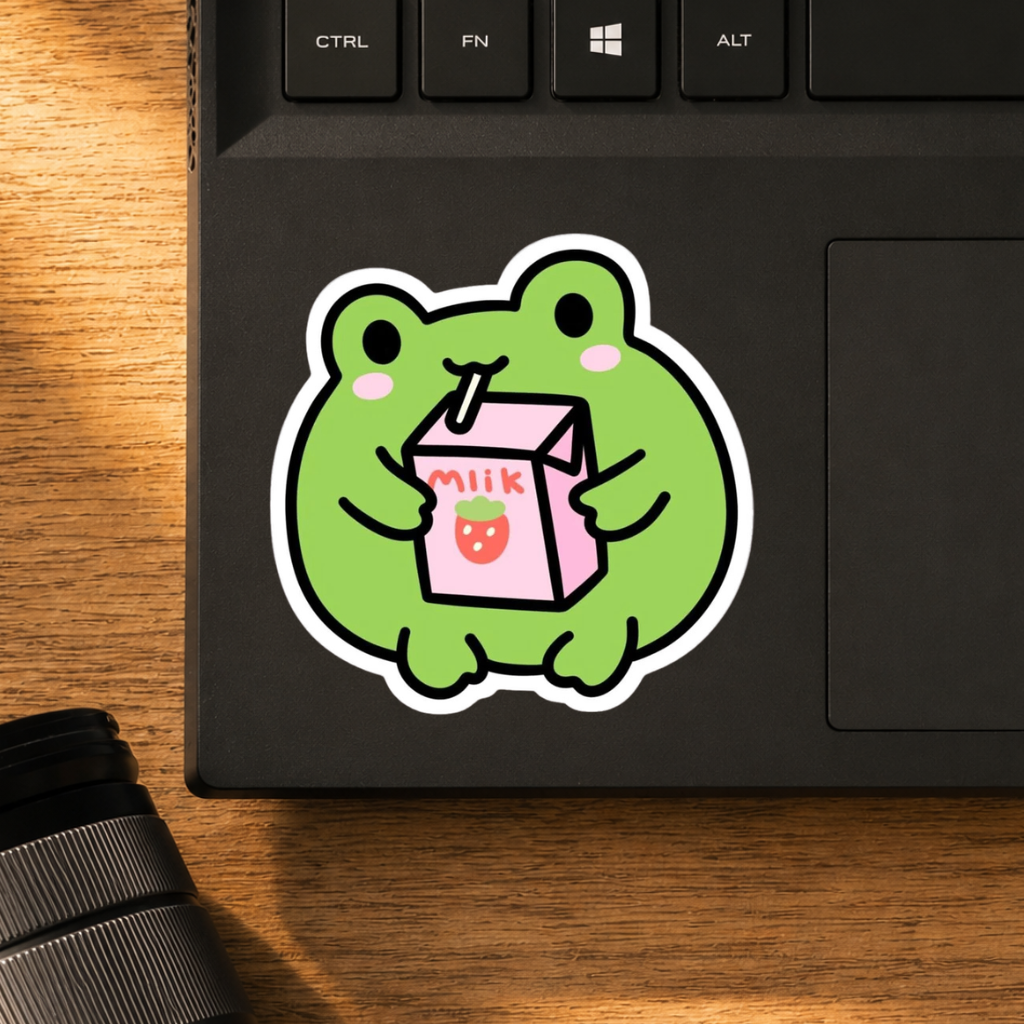 Frog Drinking Milk Classic Sticker | Whimsical