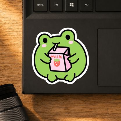 Frog Drinking Milk Classic Sticker | Whimsical